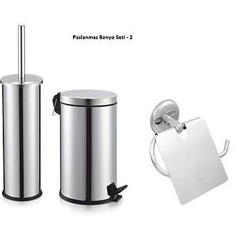 Banyo Aksesuarlar - Krom - 3 Lt p Kovas + Tuvalet Fras + Kapakl Tuvalet Katlk