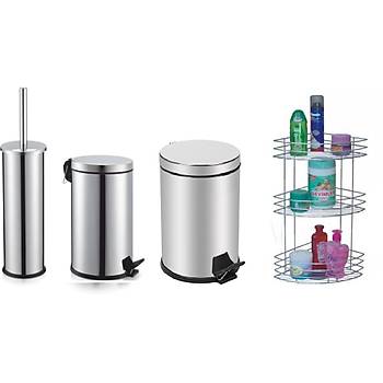 Paslanmaz 3 Lt - 5 Lt p Kovas- Klozet Fras - 3'l Ke ampuanlk Banyo Seti( Parlak )