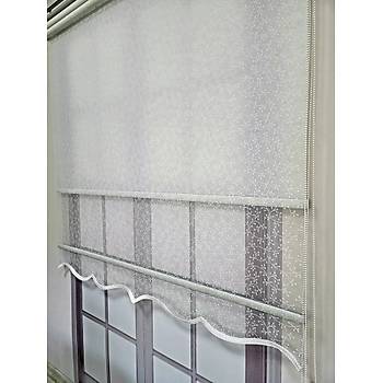 BBB Tomurcuk Desenli ift Mekanizmal Tl Stor Perde Ekru MT2012