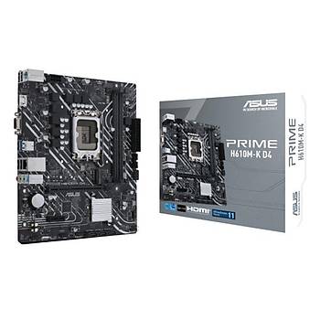 ASUS PRIME H610M-K D4 DDR4 3200MHZ 1XVGA 1XHDMI 1XM.2 USB 3.2 MATX 1700P (12. / 13. VE 14. NESL LEMC UYUMLU)