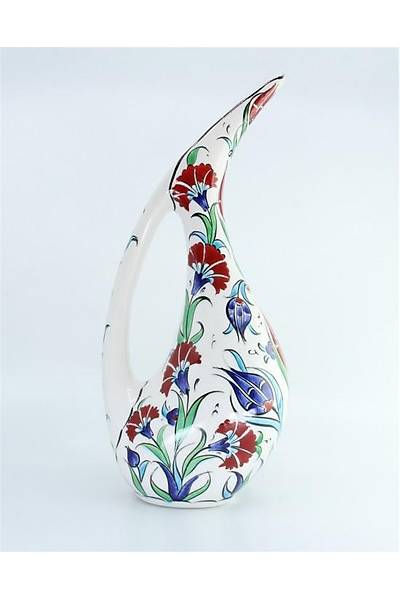 Geleneksel Çini Sanatý, Selçuklu Motifli, Seramik Vintage Dekoratif Pelikan Vazo, 30 Cm