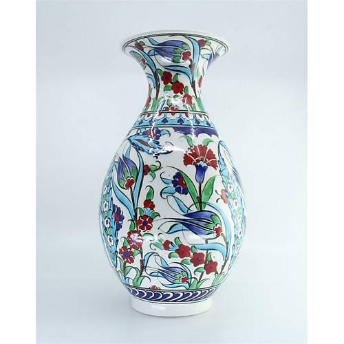 Geleneksel ini Sanat, Seluklu Motifli, Seramik Vintage Dekoratif Geni Vazo, 30 Cm
