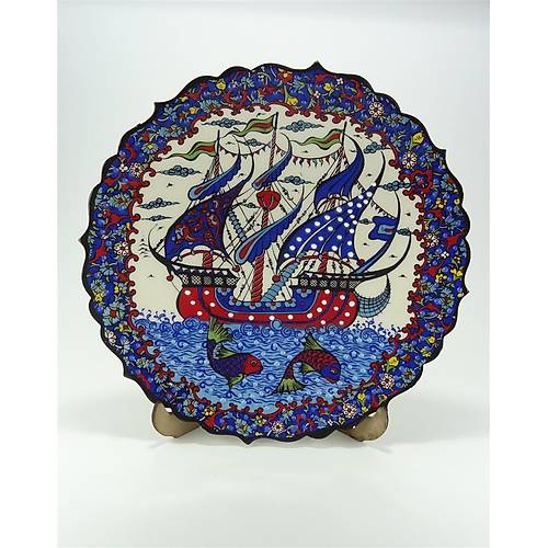 19 cm Gemi Desenli Minyatr Seramik ini Tabak Model 0006