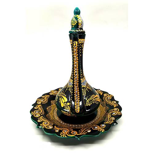 30 Cm Turkuaz ini Seramik Dekoratif Tabakl Vazo Model 1