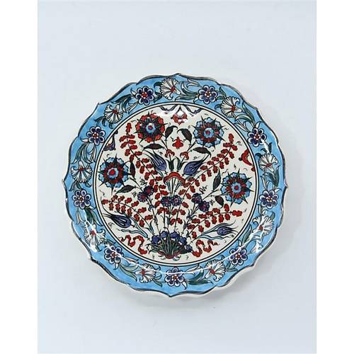 Ktahya Seluklu Motifli Karanfil Desenli ini Seramik Duvar Ss Tabak 19 cm