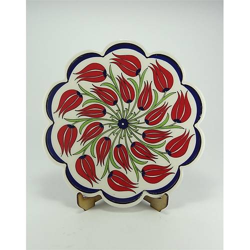 18 cm Krmz Lale Desenli Seramik Nihale