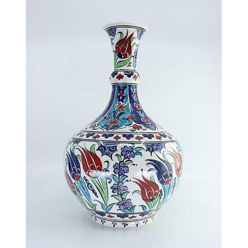 30 cm Seluklu Motifli Lale Desenli Seramik Vintage Dekoratif nce Vazo