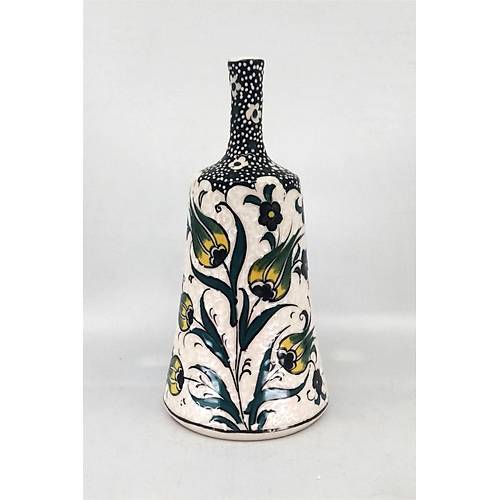23 cm Seramik El Sanat Seluklu Motifli Dekoratif Siyah Yeil Vazo Model 035