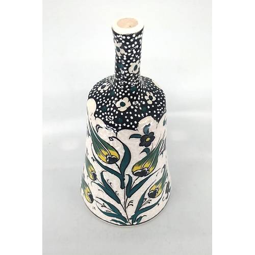 23 cm Seramik El Sanat Seluklu Motifli Dekoratif Siyah Yeil Vazo Model 035