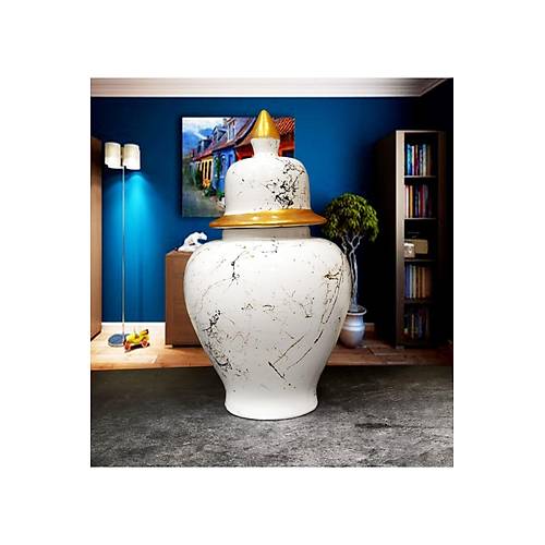 Myb Turkish Crafts  3'l Mermer Desenli Seramik Salon Konsol ah Kp Takmseti Beyaz Renk