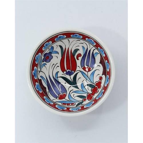 Ktahya Seluklu Motifli Lale Desenli Seramik ini Kase 13 cm