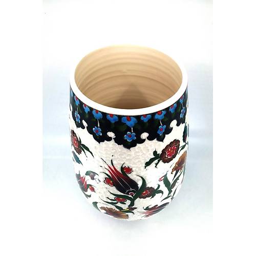 30 cm Seramik El Sanat Seluklu Motifli Otantik Dekoratif Trend Vazo Model 01