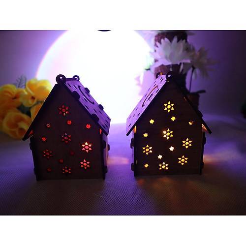 Ahşap Gece Lambası Boyanabilir ev