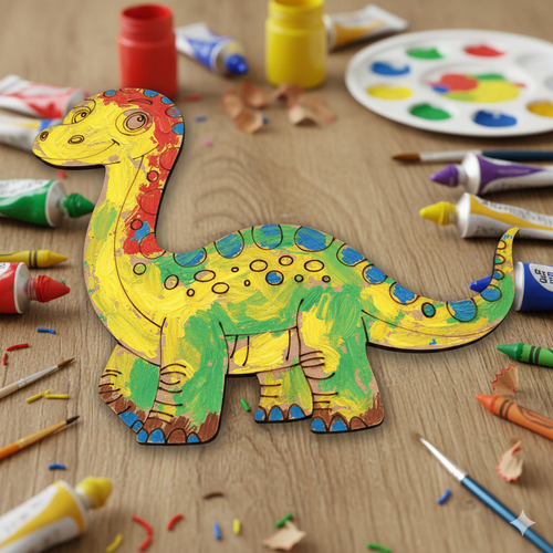 Boyanabilir Ah�ap Dinazor Fig�r� Brontosaurus 17x14 cm