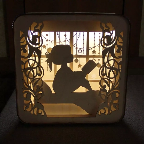 Kitap Okuyan K�z 3D Shadow Box Gece Lambas� - Dekoratif MDF Kitapl�k Ayd�nlatmas�