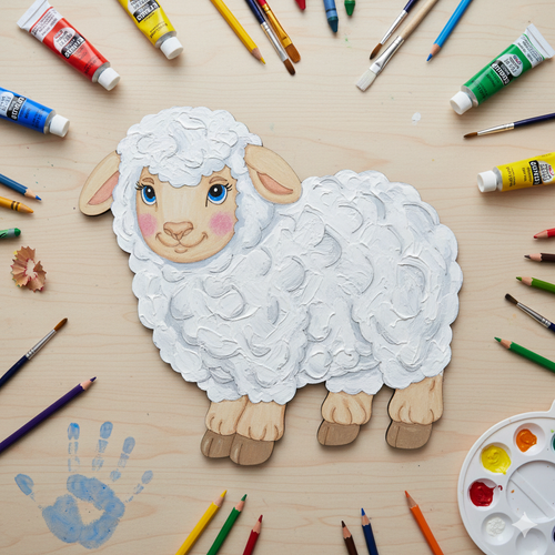 Boyanabilir Ah�ap Koyun Fig�r� 16x15 cm