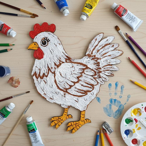 Boyanabilir Ah�ap Tavuk Fig�r� 15x13 cm
