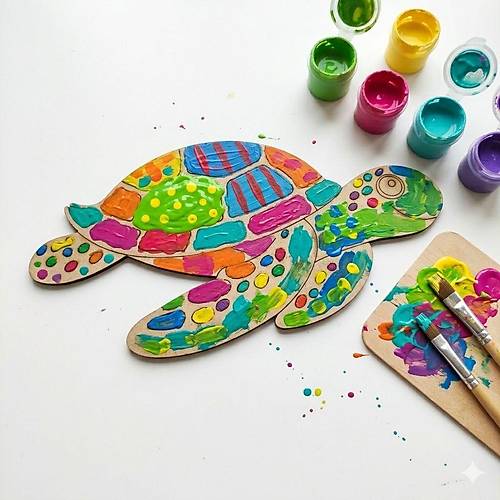 Boyanabilir Ah�ap Deniz Kaplumba�as� Fig�r� 17x10 cm