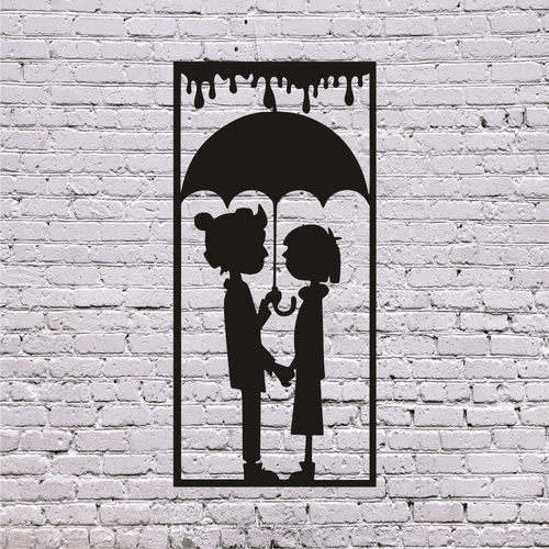 Dekoratif Ahşap Tablo Şemsiyeli Kız Erkek Lazer Kesim