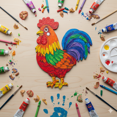 Boyanabilir Ah�ap Horoz Fig�r� 15x12 cm