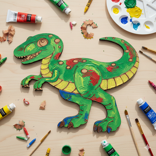 Boyanabilir Ah�ap Dinozor Fig�r� T-Rex 16x13 cm