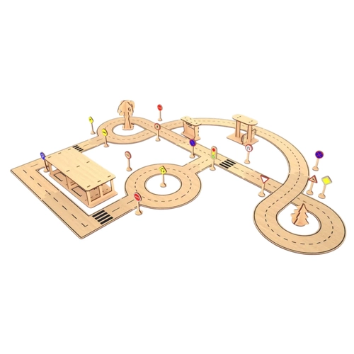 Ah�ap MDF �ehir Trafik Kurallar� E�itim Parkuru Oyun Seti 90x80 cm