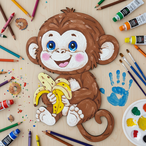 Boyanabilir Ah�ap Maymun Fig�r� 16x11 cm