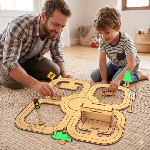 Ah�ap MDF Trafik Oyun Parkuru �ehir E�itim Seti 80x80 cm