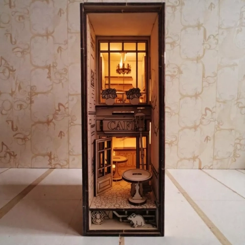 Cafe Temal� Book Nook Kitap Tutucu - DIY Minyat�r Kahve D�kkan� Maket Kit