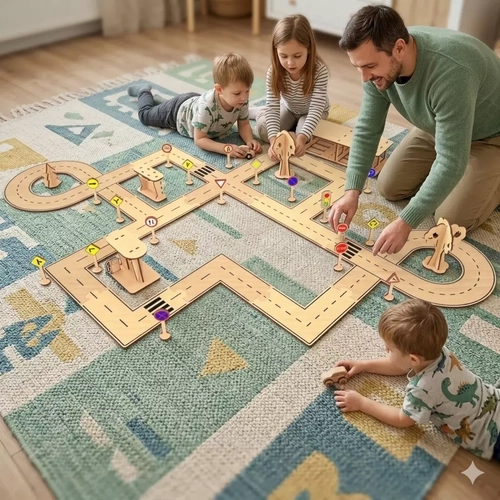 Ah�ap MDF �ocuk Trafik E�itim Oyun Parkuru �ehir Seti 90x70 cm