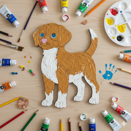 Boyanabilir Ah�ap K�pek Fig�r� 15x12 cm