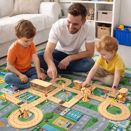 Ah�ap MDF �ehir Trafik Oyun Parkuru ve E�itim Seti 85x85 cm