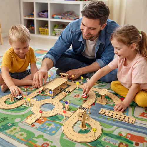 Ah�ap MDF Trafik Kurallar� E�itim Ara� Parkuru �ehir Seti 90x70 cm