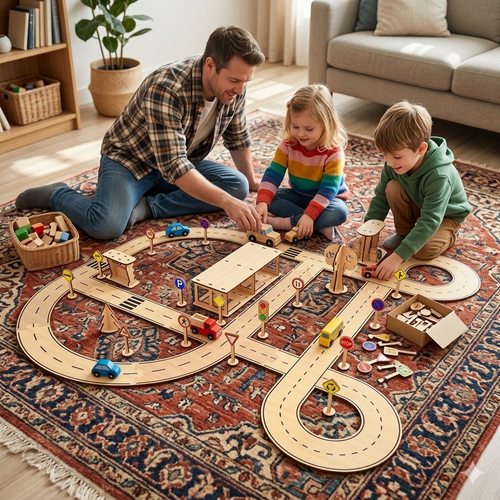 Ah�ap MDF Trafik E�itim �ehir Oyun Parkuru �ocuk Seti 85x80 cm