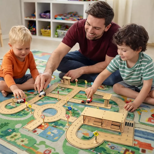 Ah�ap MDF �ehir Trafik E�itim Oyun Parkuru Seti 80x80 cm