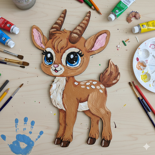 Boyanabilir Ah�ap Geyik Fig�r� 16x10 cm