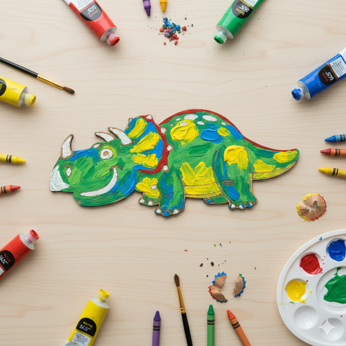 Boyanabilir Ah�ap Dinozor Fig�r� Triceratops 21x10 cm