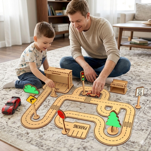 Ah�ap MDF �ocuk �ehir Trafik E�itim Parkuru Oyun Seti 80x80 cm