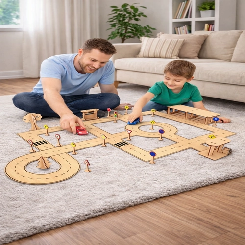 Ah�ap MDF Ara� Parkuru �ehir Trafik E�itim Seti 80x60 cm