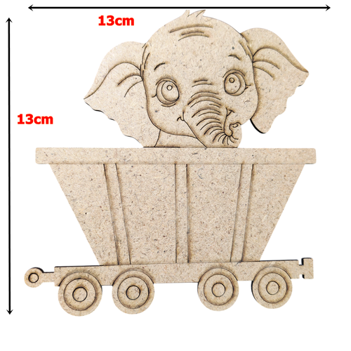 Boyanabilir Ah�ap Vagonlu Fil Fig�r� 13x13 cm