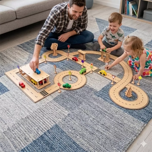 Ah�ap MDF �ehir Trafik Kurallar� E�itim Parkuru Oyun Seti 90x80 cm