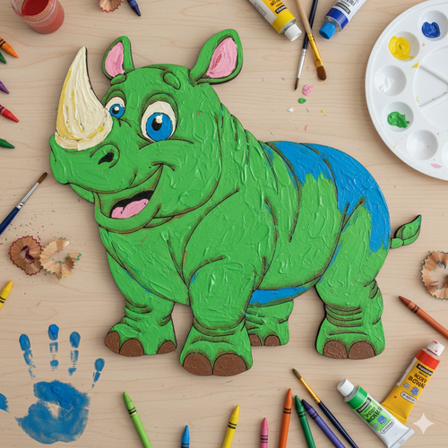 Boyanabilir Ah�ap Gergedan Fig�r� 16x16 cm