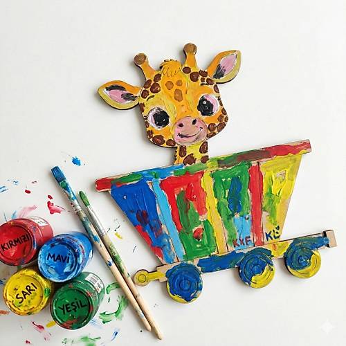 Boyanabilir Ah�ap Vagonlu Z�rafa Fig�r� 14x13 cm