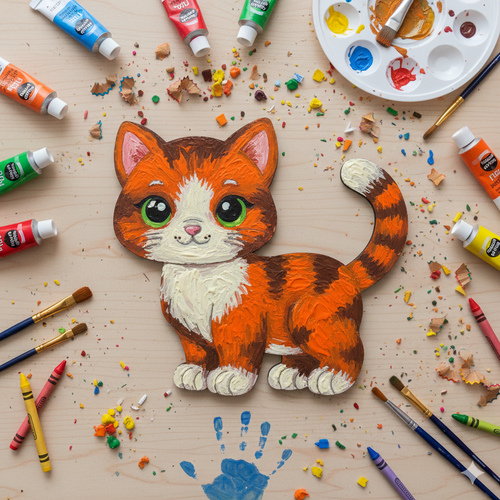 Boyanabilir Ah�ap Kedi Fig�r� 15x16 cm