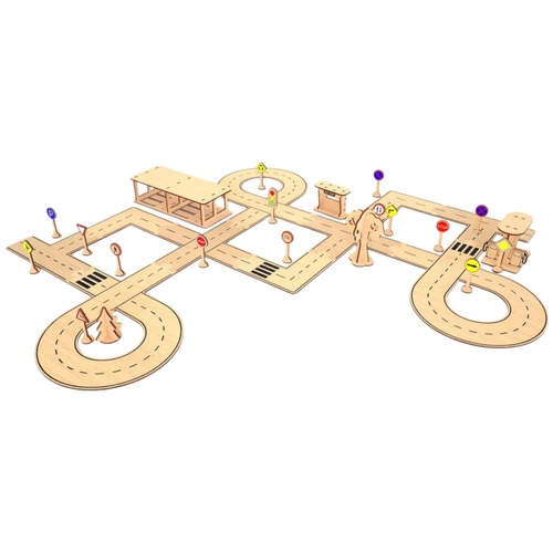 Ah�ap MDF �ehir Trafik Oyun Parkuru ve E�itim Seti 85x85 cm