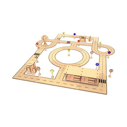 Ah�ap MDF �ehir Trafik E�itim Oyun Parkuru Seti 80x80 cm