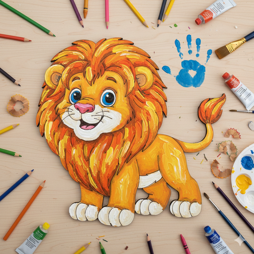 Boyanabilir Ah�ap Aslan Fig�r� 16x16 cm