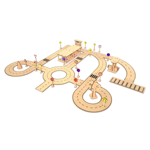 Ah�ap MDF Trafik Kurallar� E�itim Ara� Parkuru �ehir Seti 90x70 cm