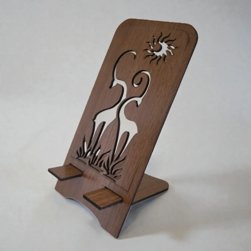 Ah�ap Telefon Stand� - Geyik Fig�rl� Estetik Seri (8.5x17.5 cm)
