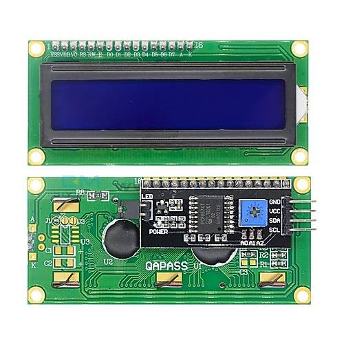16x2 LCD Ekran - I2C Lehimli 1602 Mavi Display